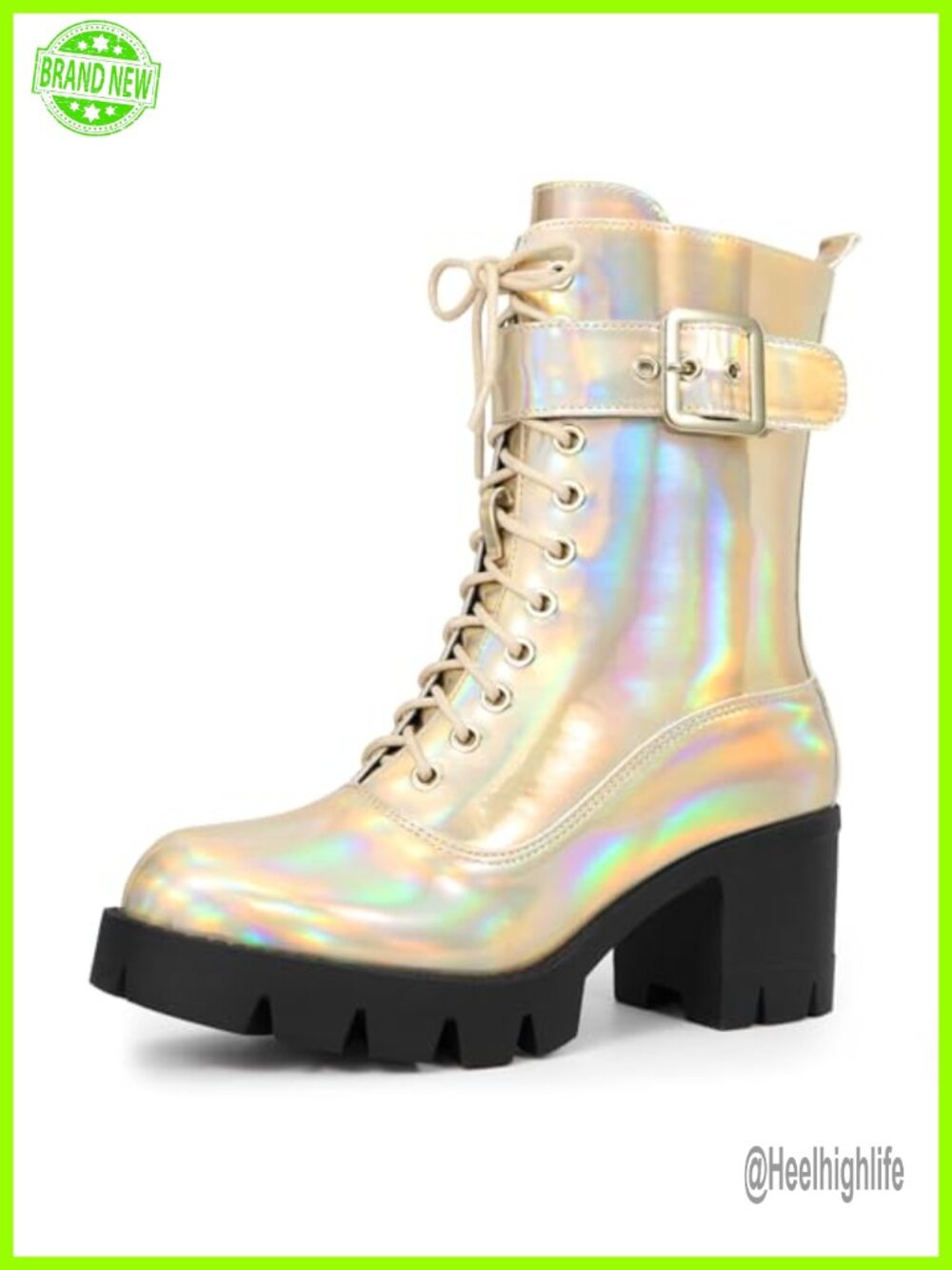 Platform Lace Up Round Toe Chunky Heel Combat Boots Faux Leather Women